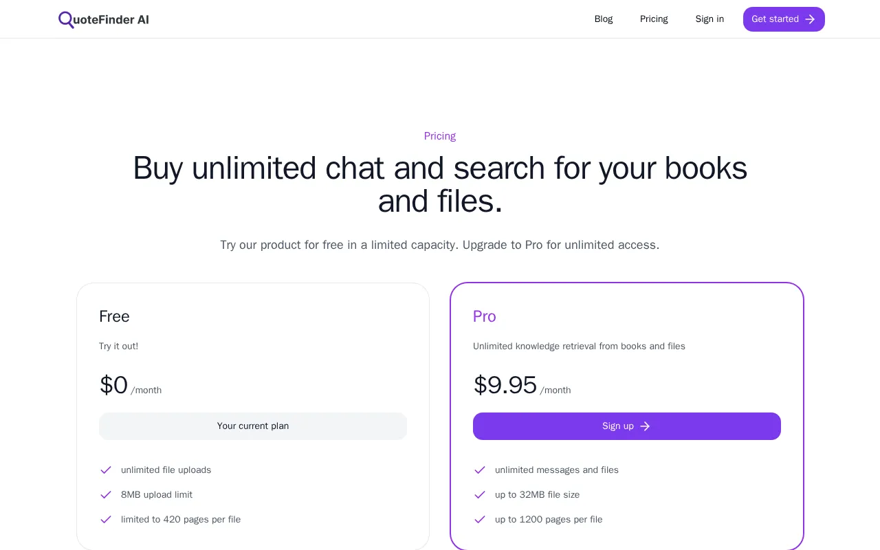 QuoteFinder AI — pricing page