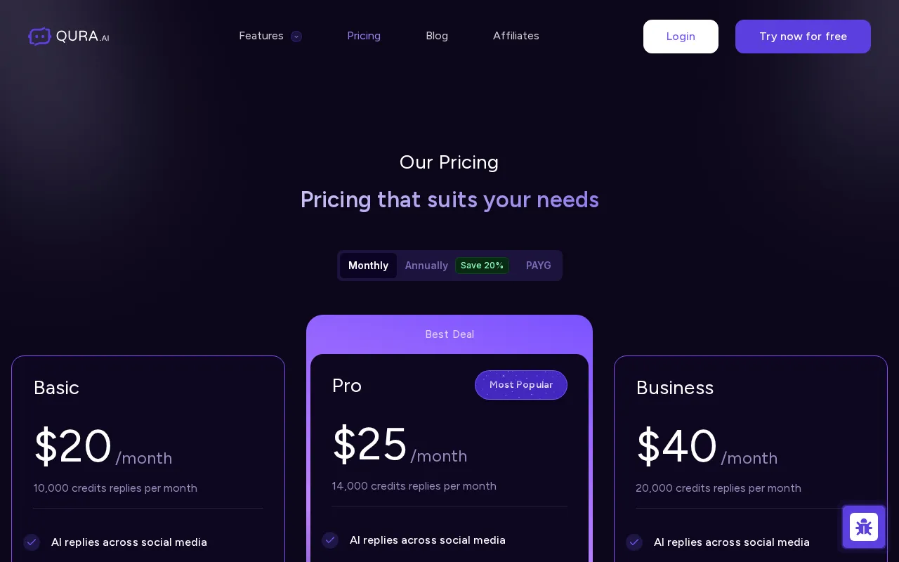 Qura — pricing page