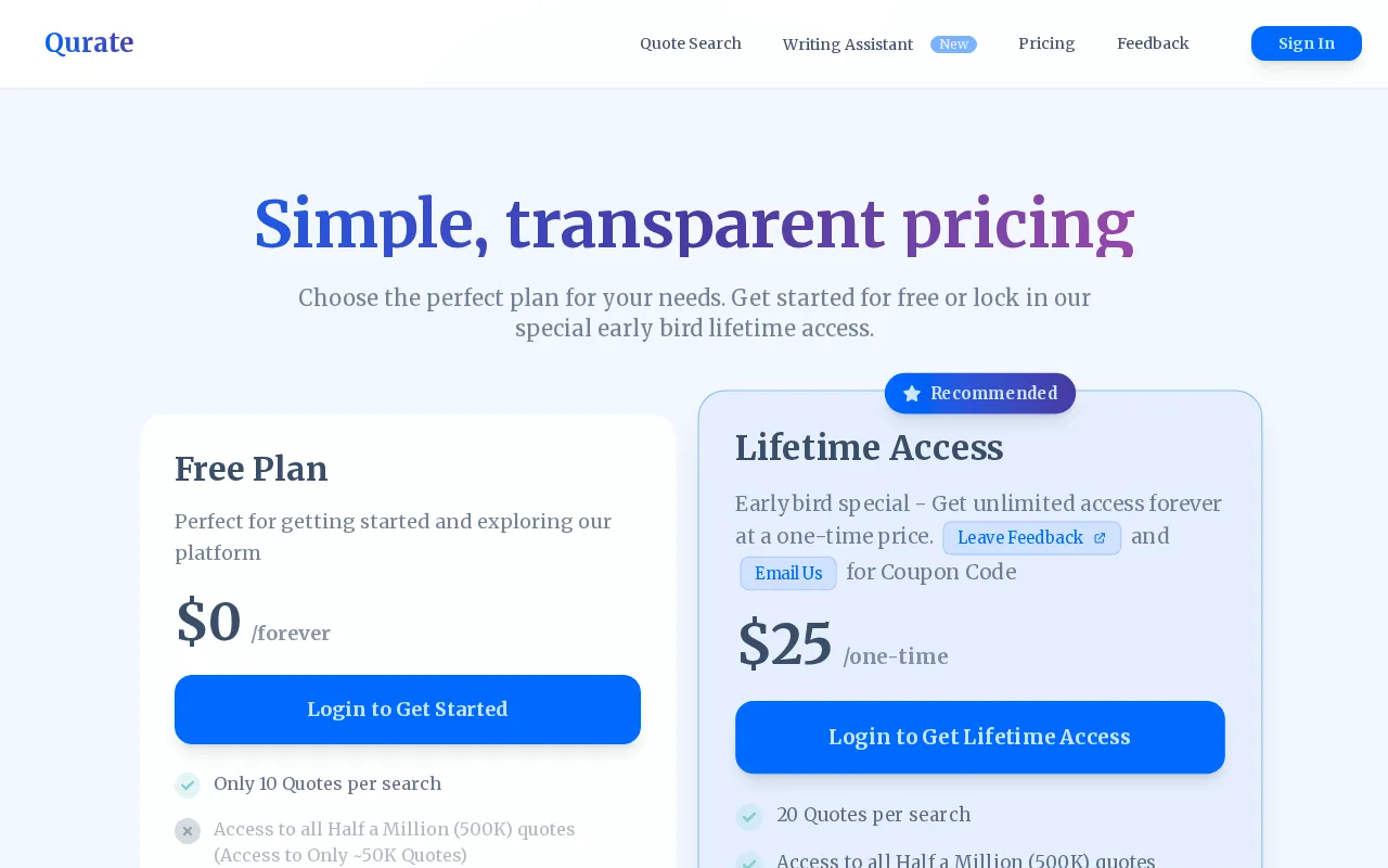 Qurate — pricing page