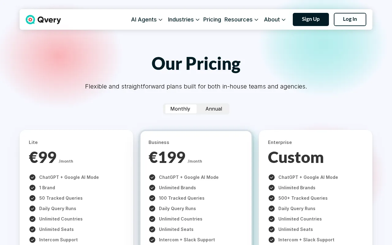 Qvery — pricing page