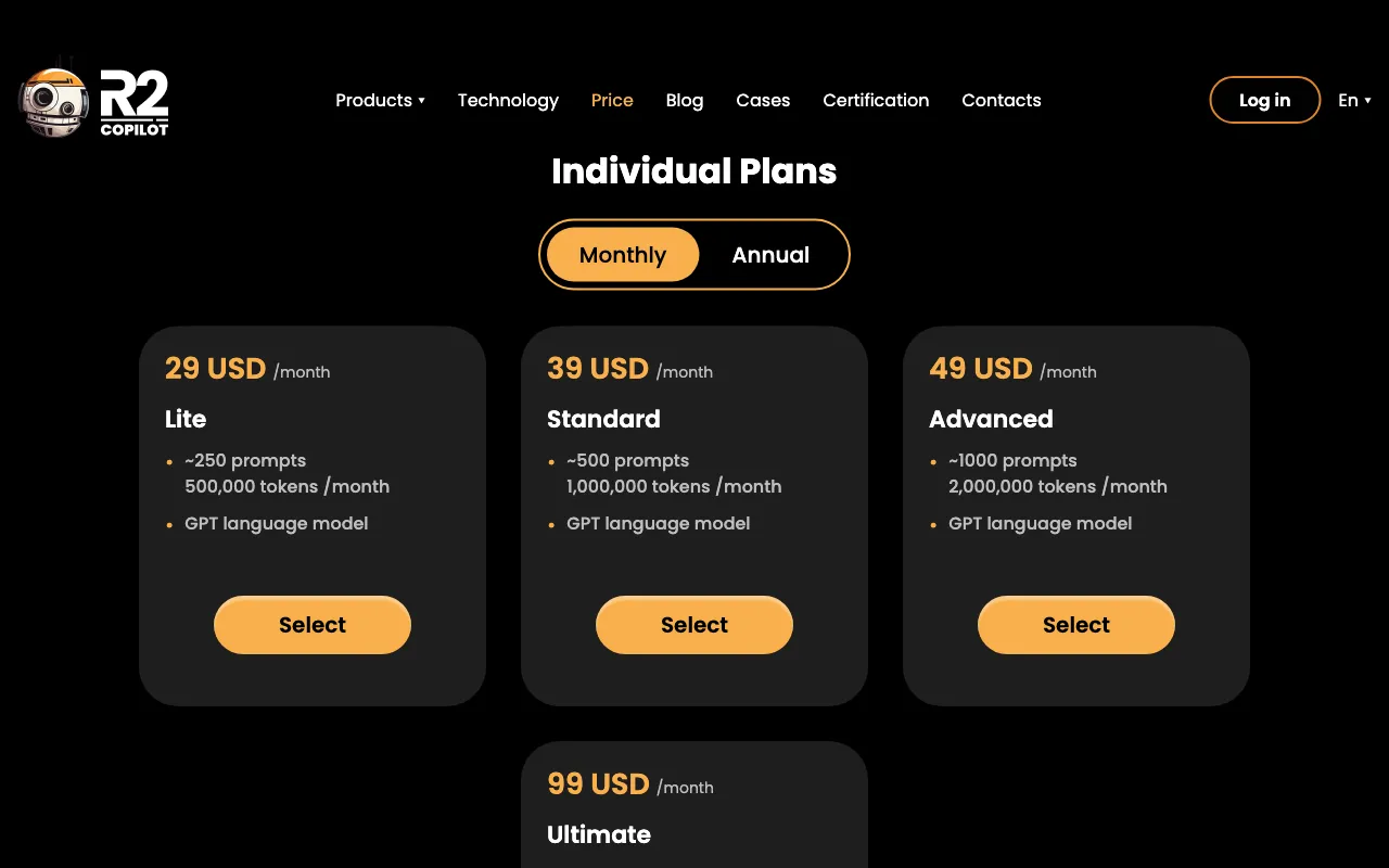 R2 Copilot — pricing page
