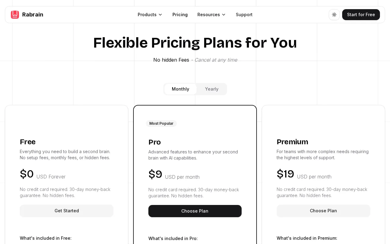 Rabrain — pricing page