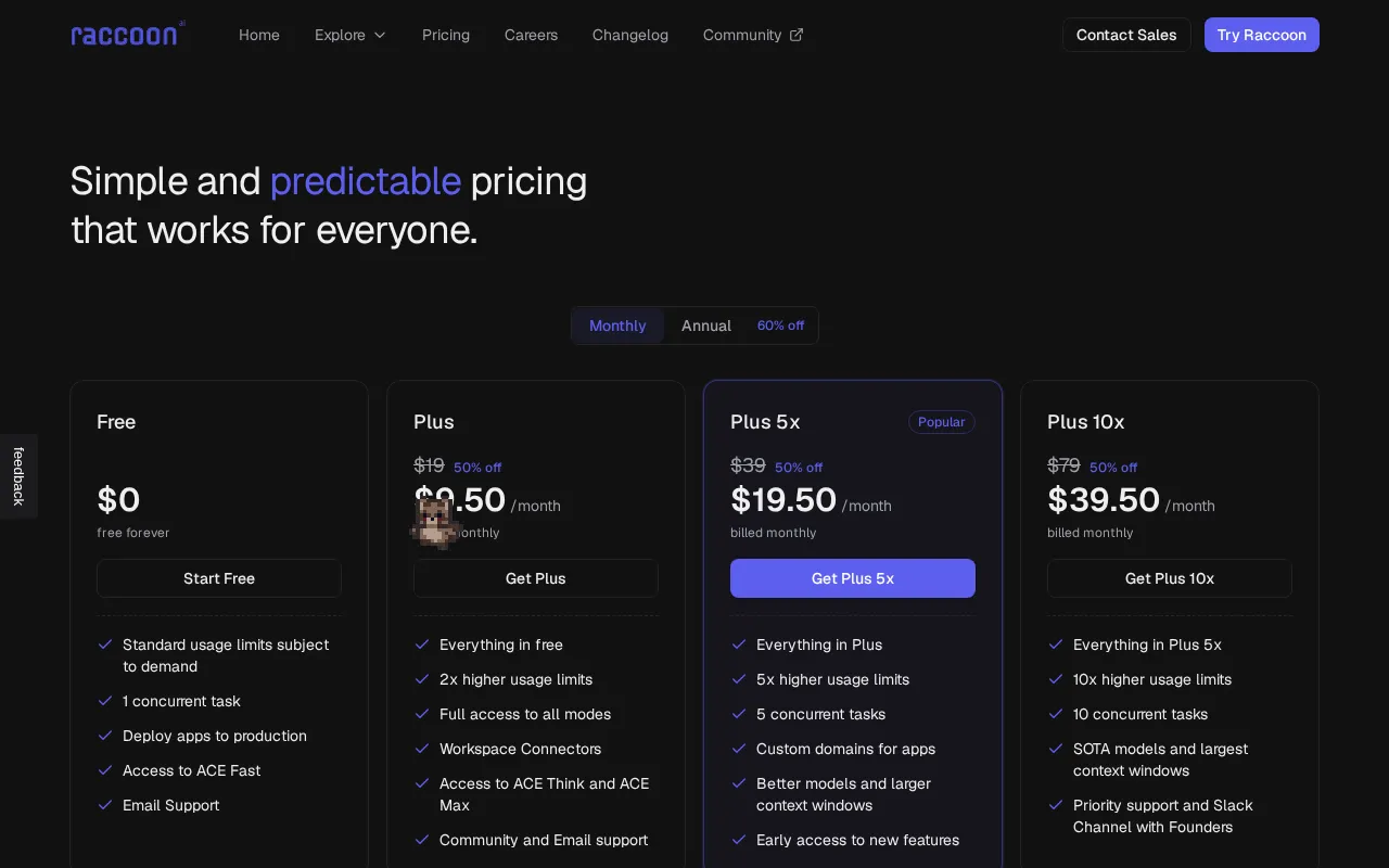 Raccoon AI — pricing page