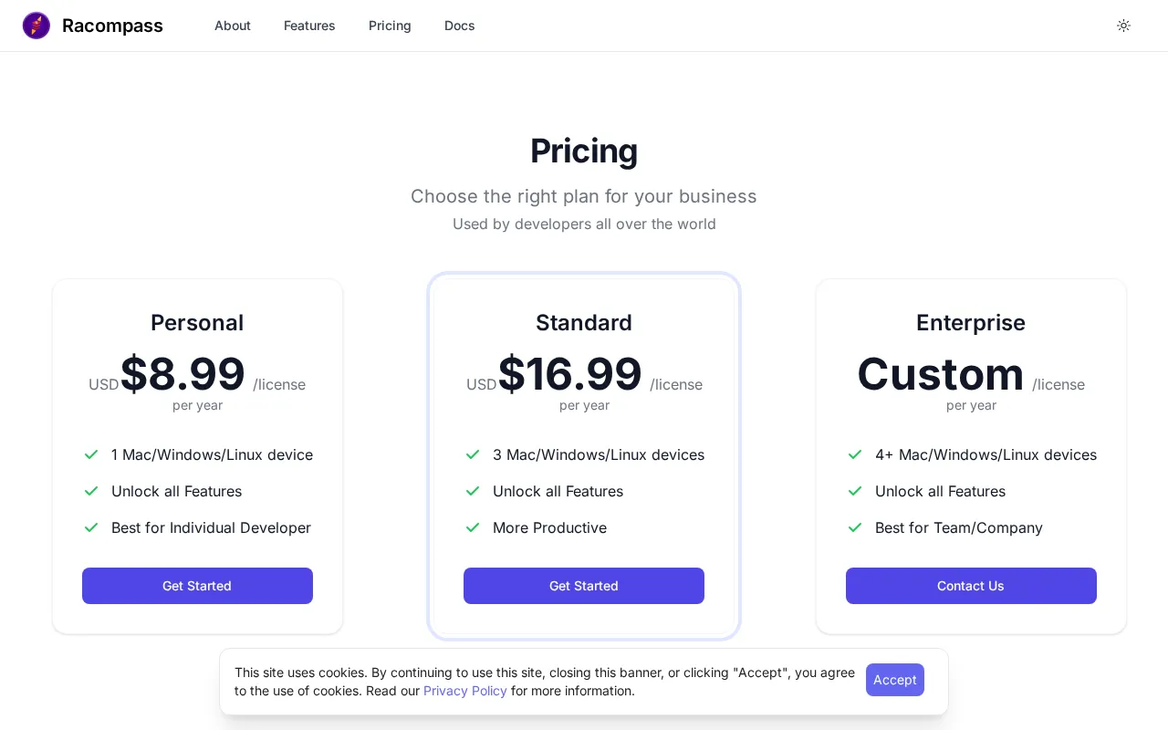 Racompass — pricing page