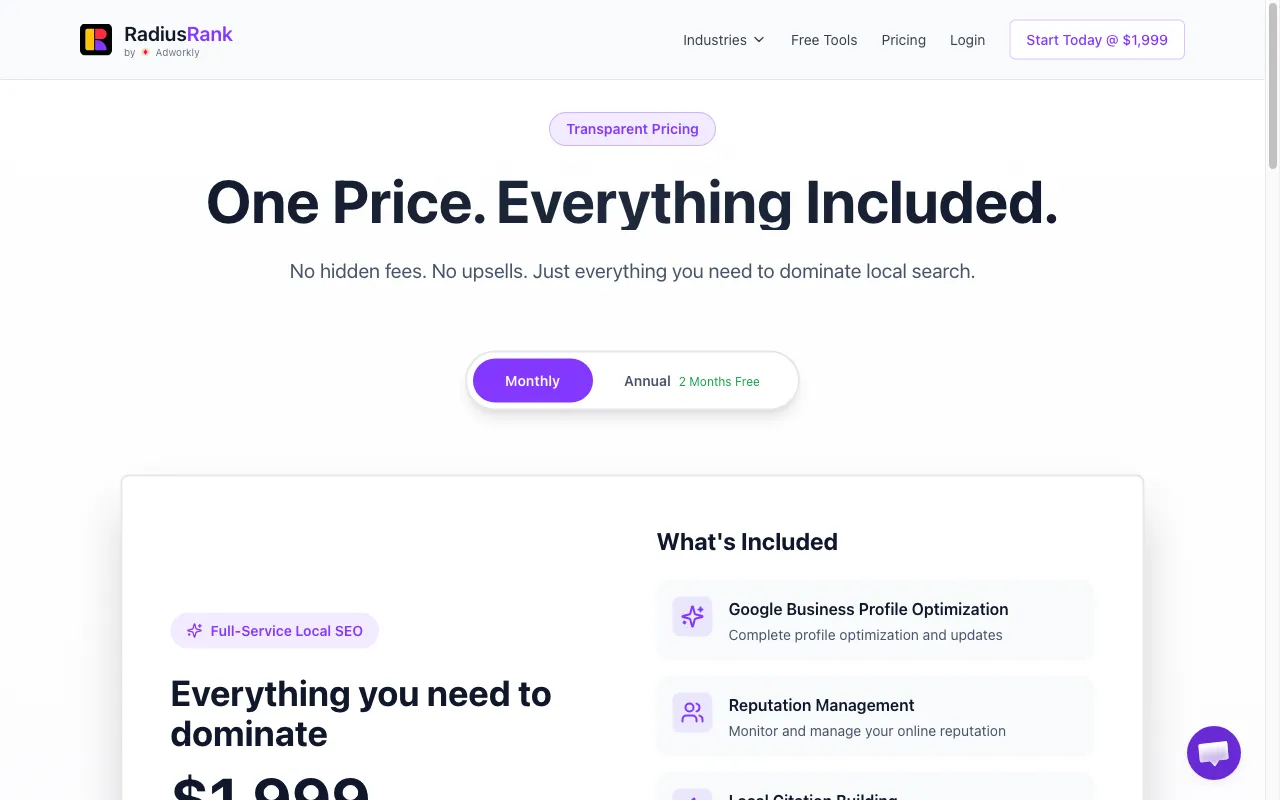 RadiusRank — pricing page