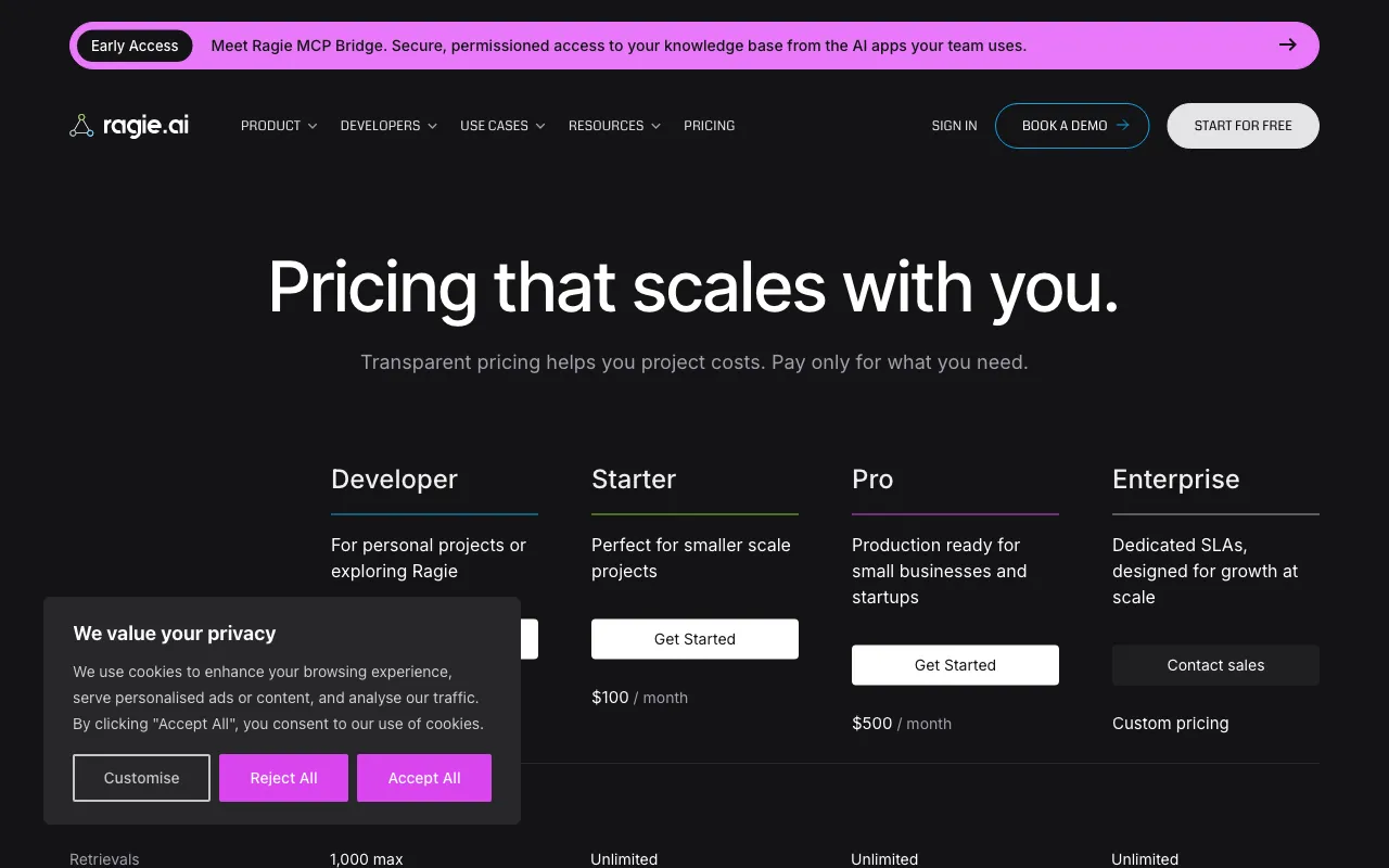 Ragie — pricing page