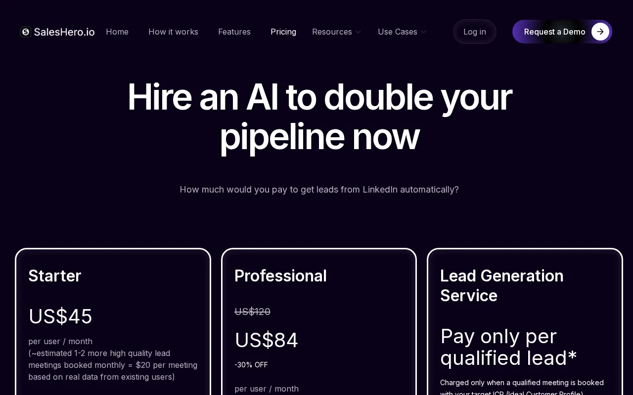 SalesHero.io — pricing page