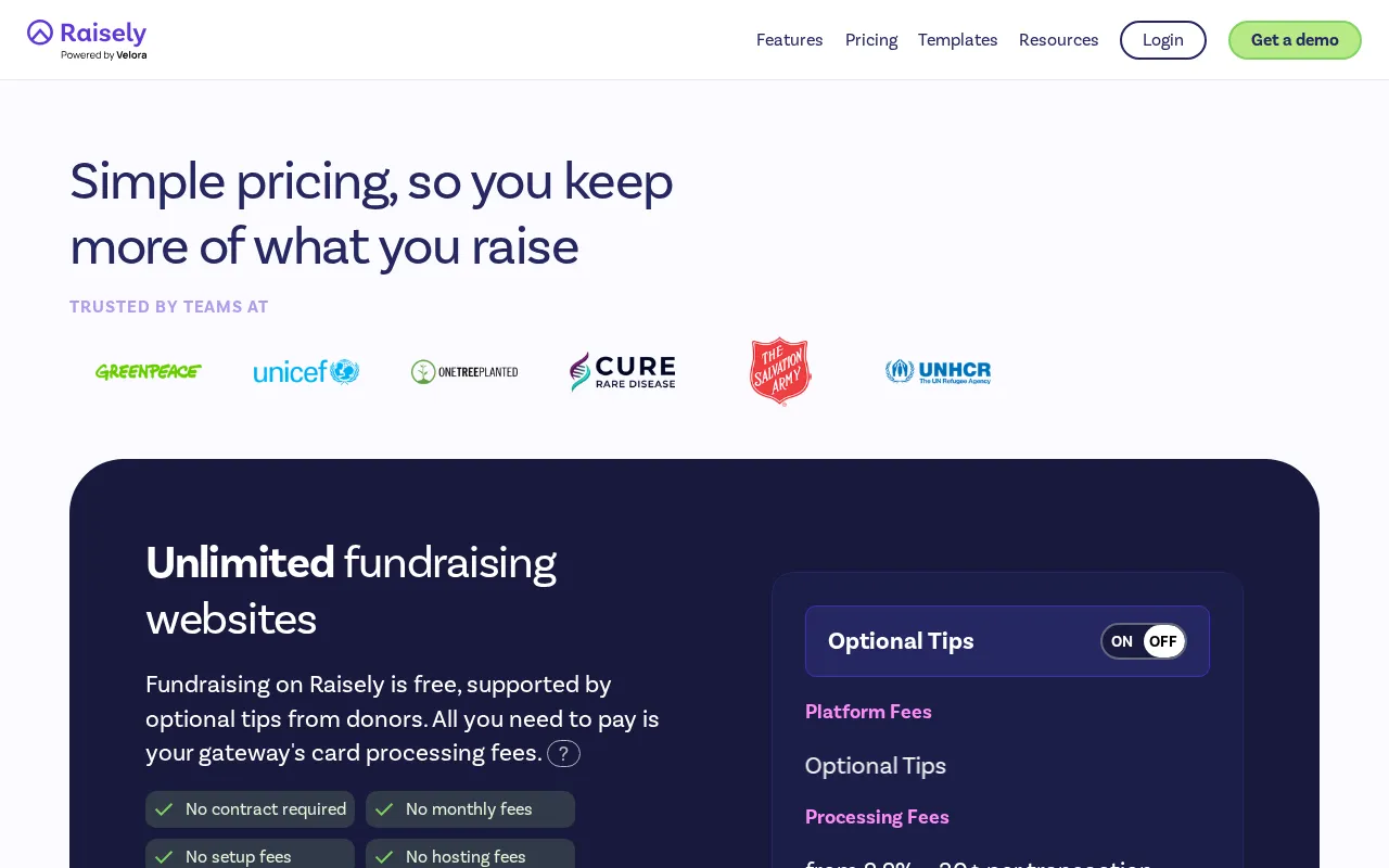 Raisely — pricing page