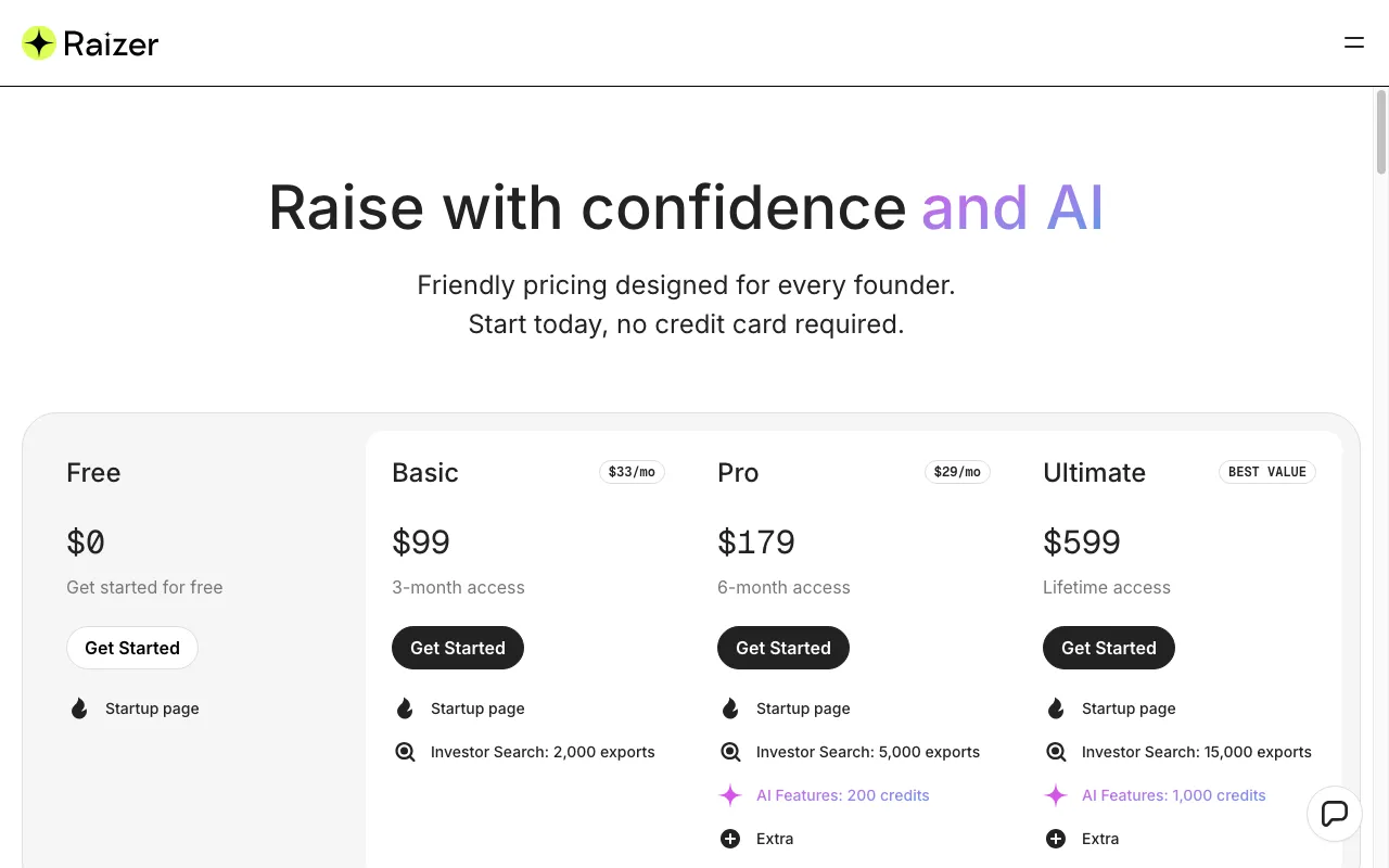 Raizer — pricing page