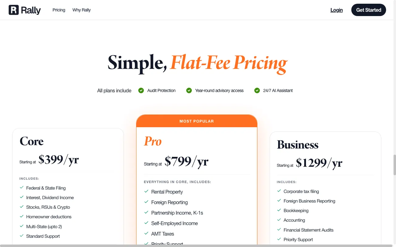 Rally Tax — pricing page