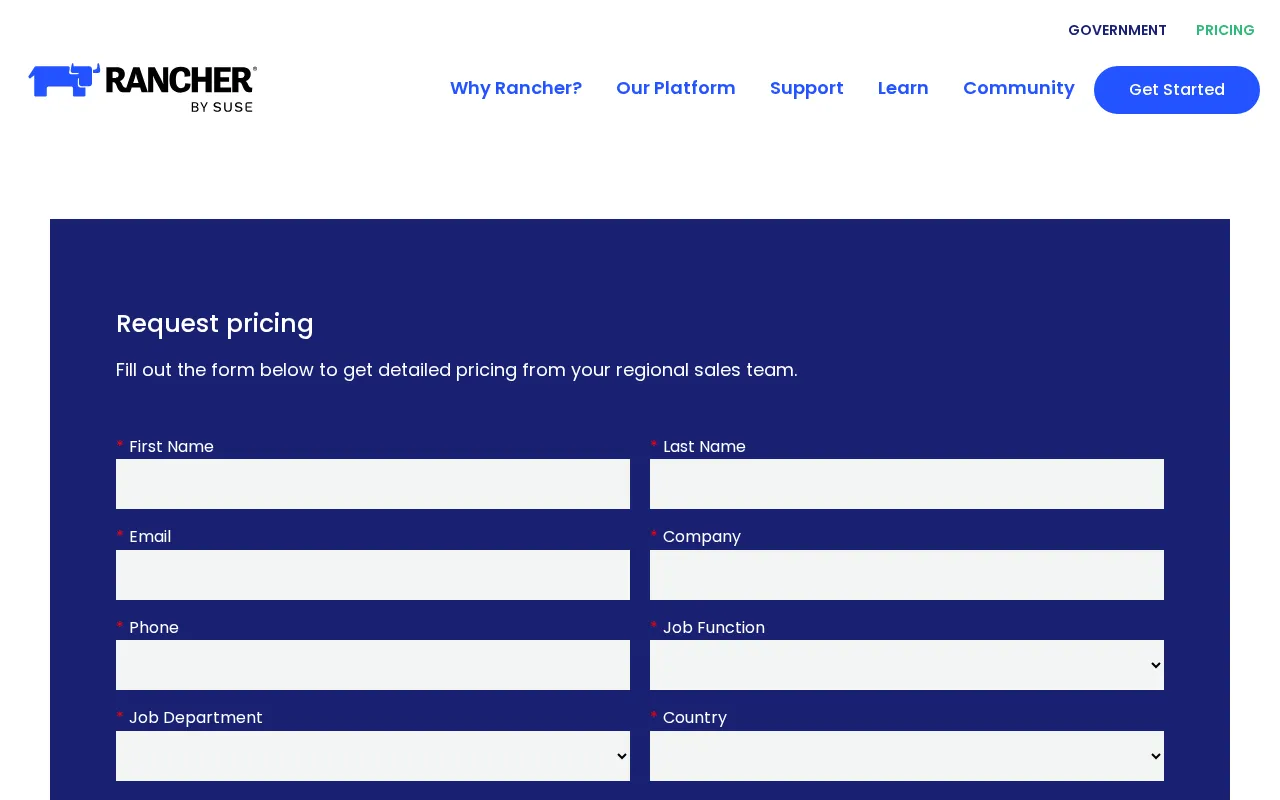 Rancher by SUSE — pricing page