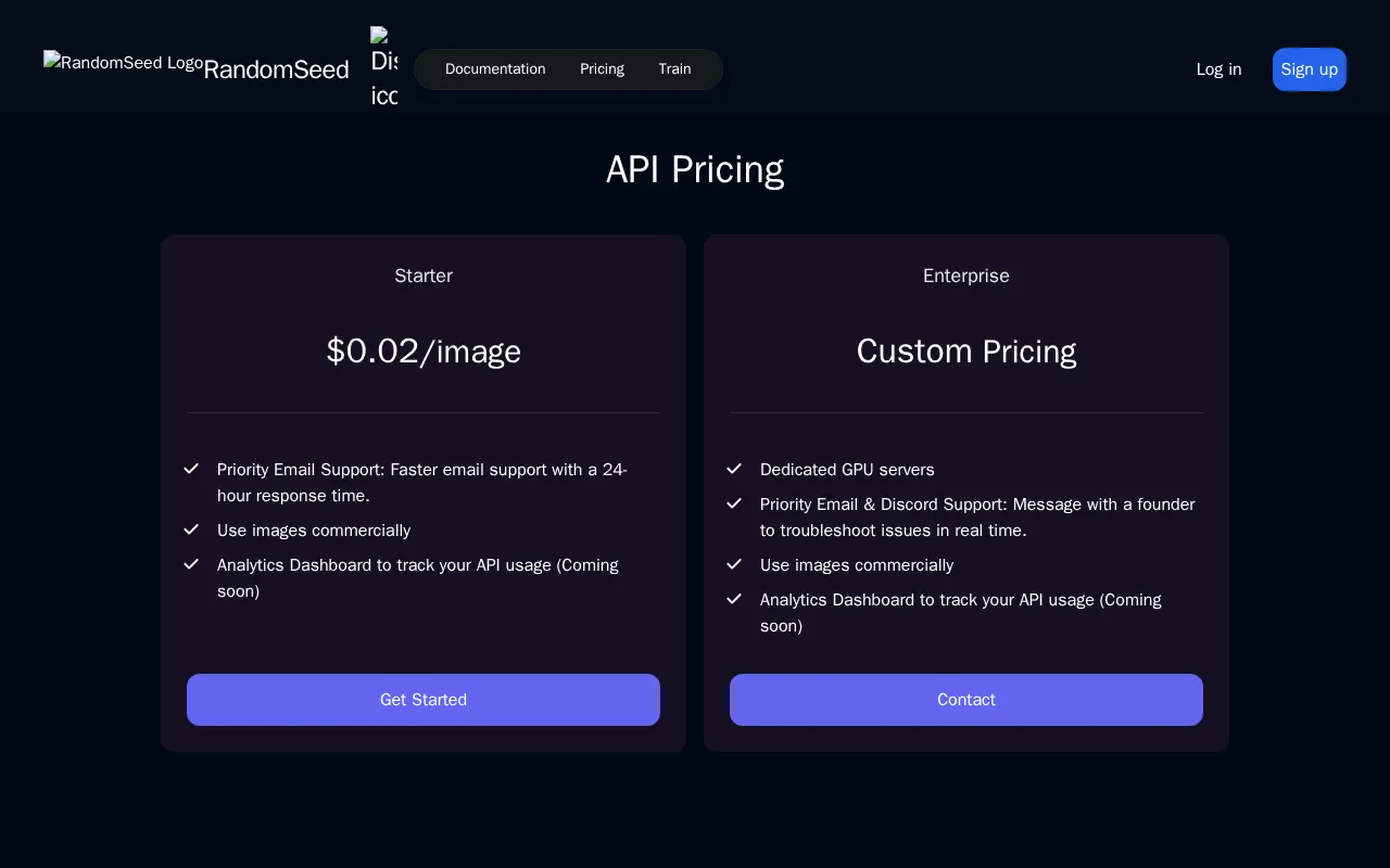 RandomSeed — pricing page