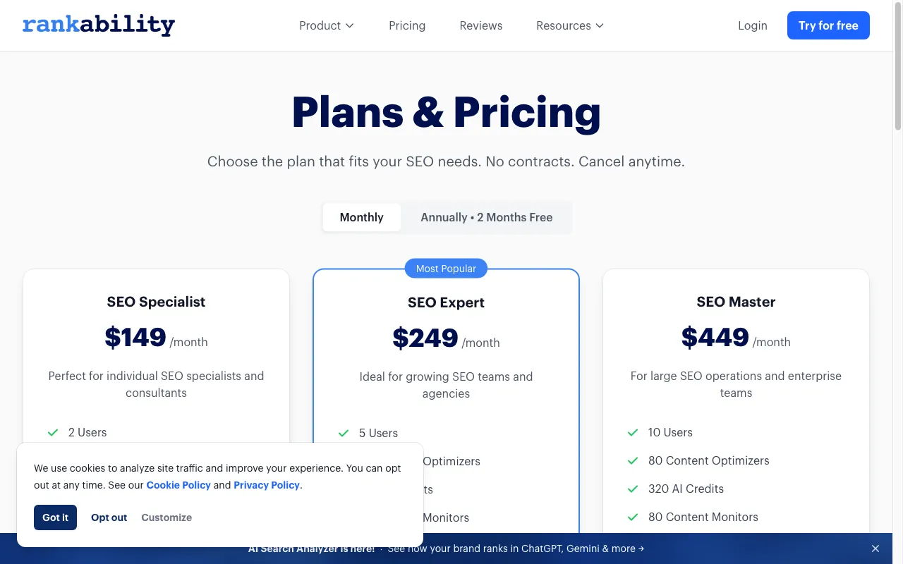 Rankability — pricing page