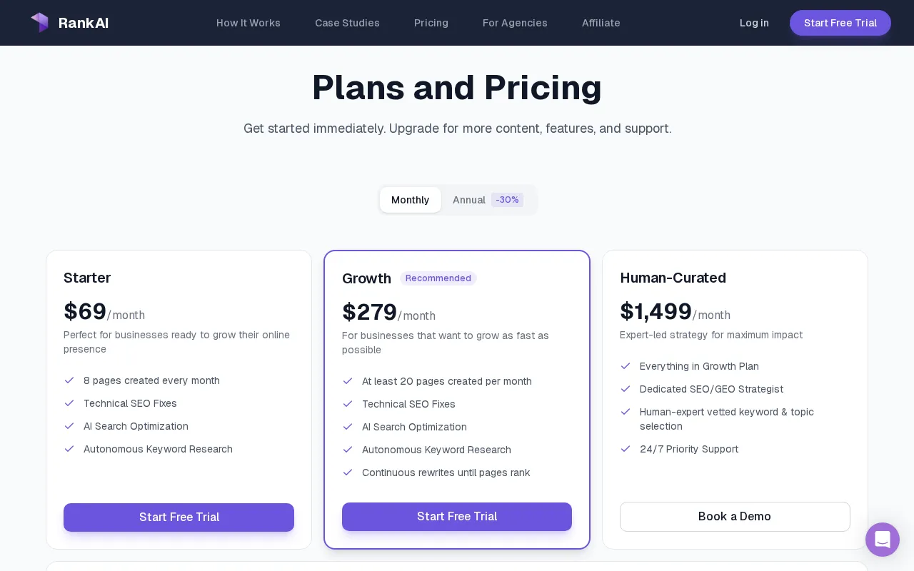 Rankai — pricing page