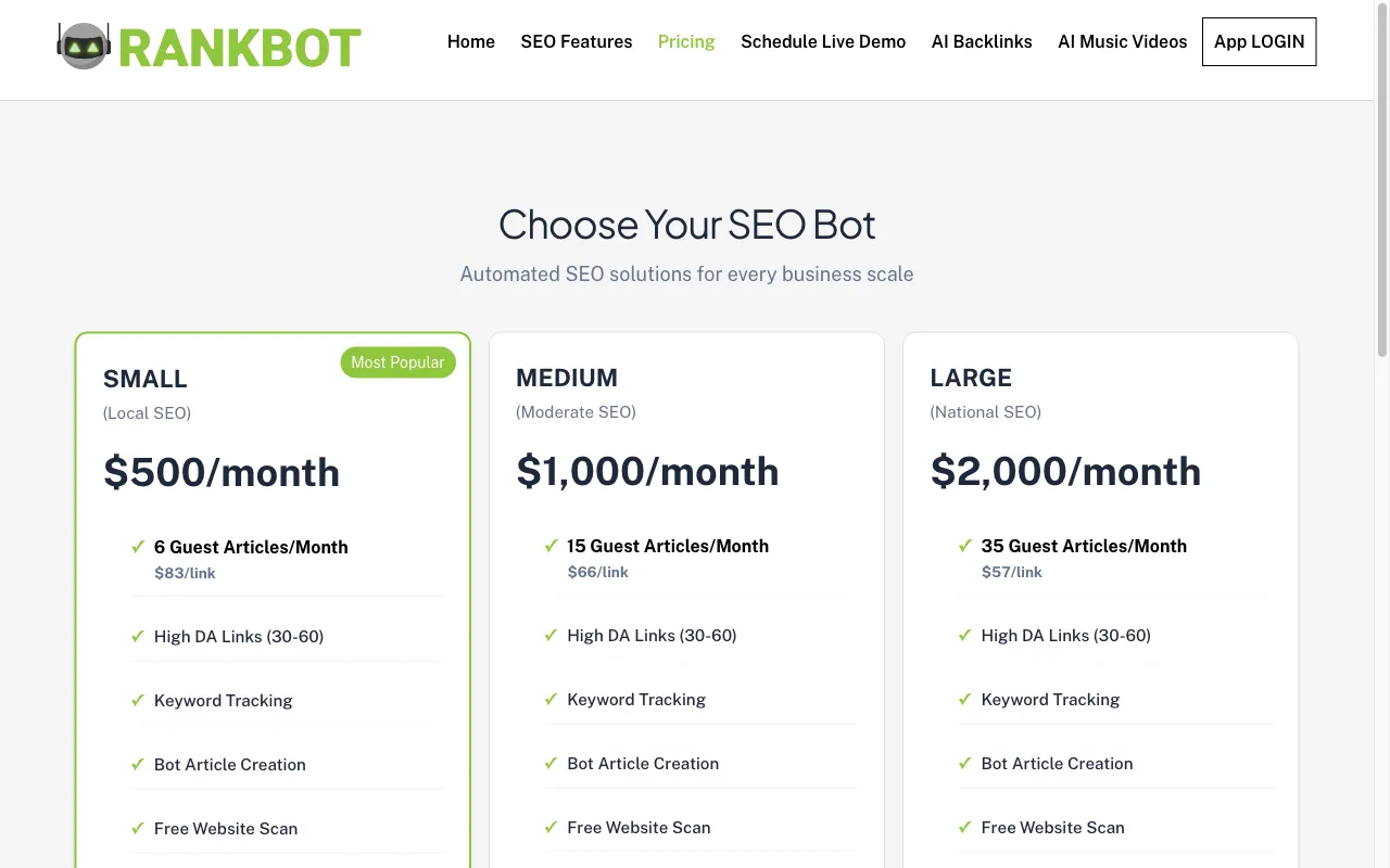 RankBot — pricing page