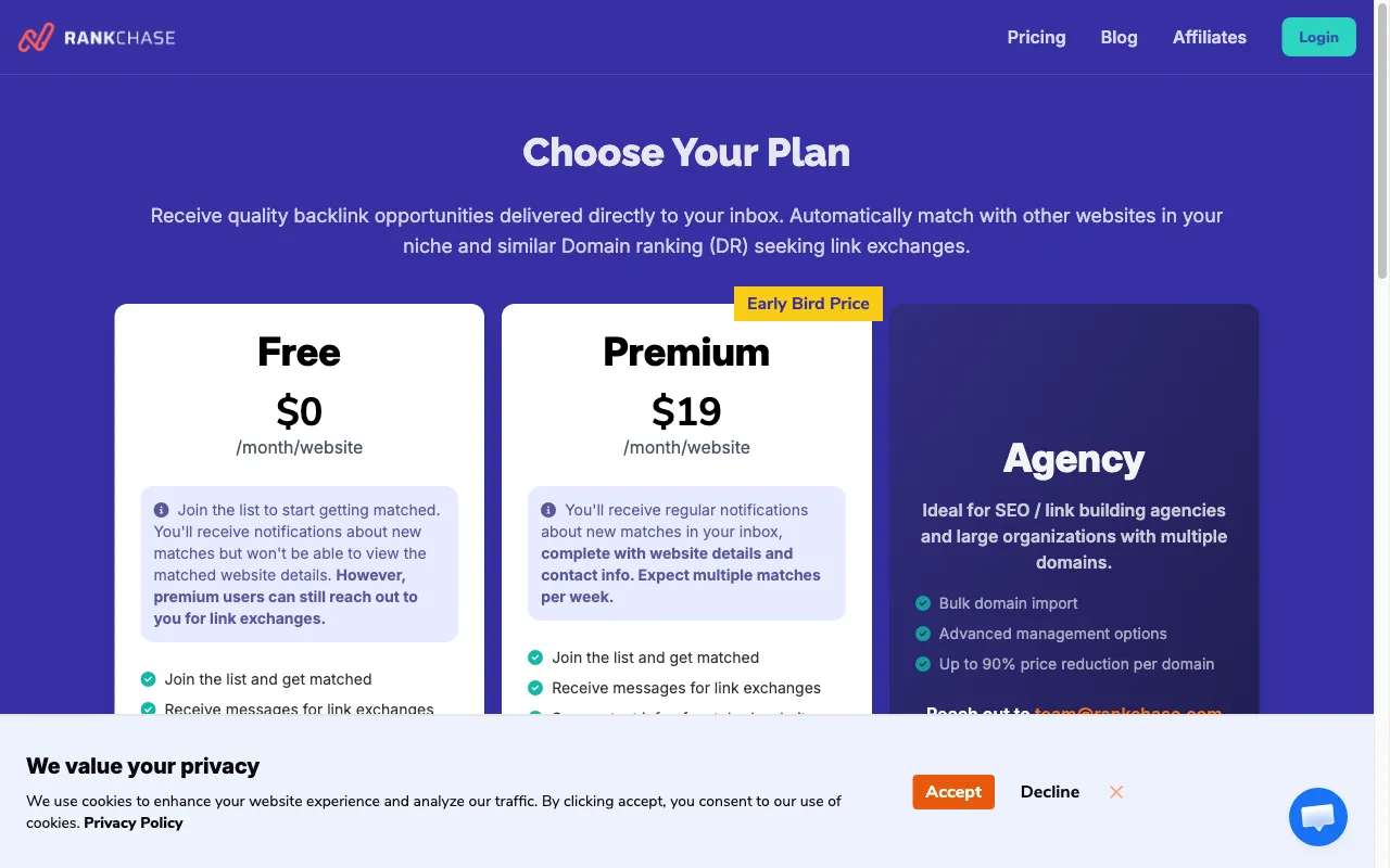 RankChase — pricing page