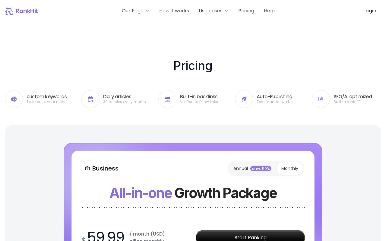 RankHit — pricing page