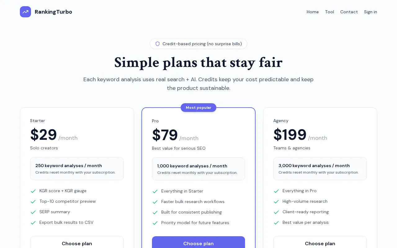 RankingTurbo MAX fix — pricing page