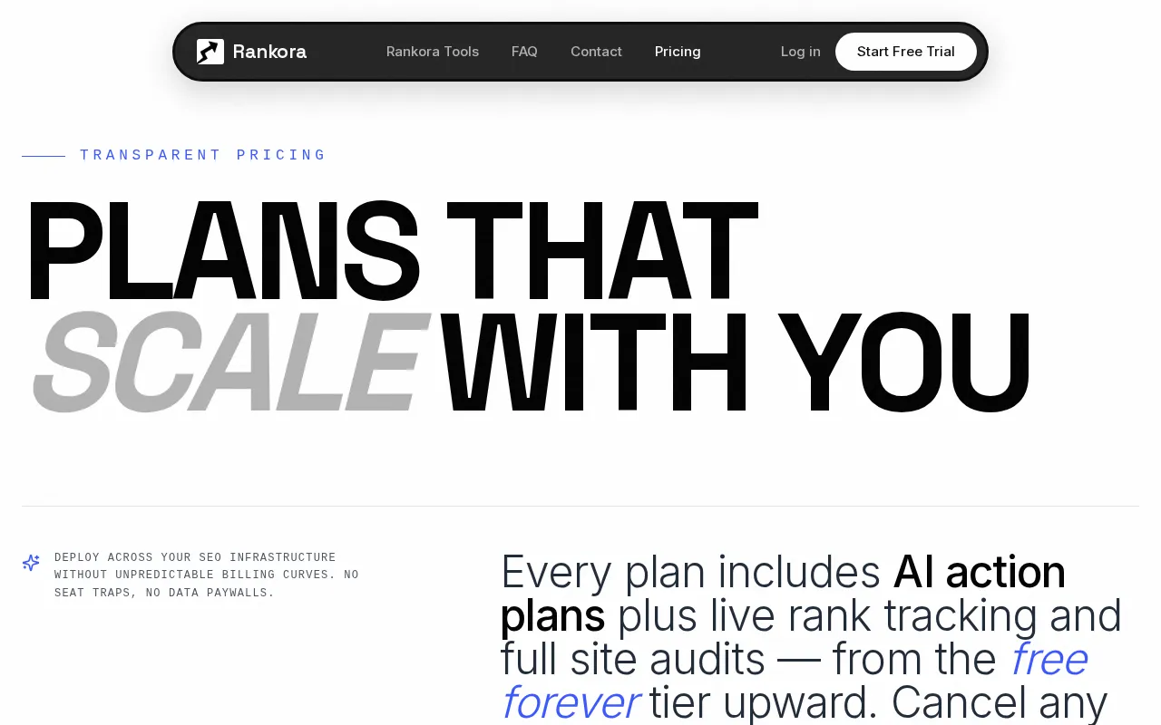 Rankora — pricing page