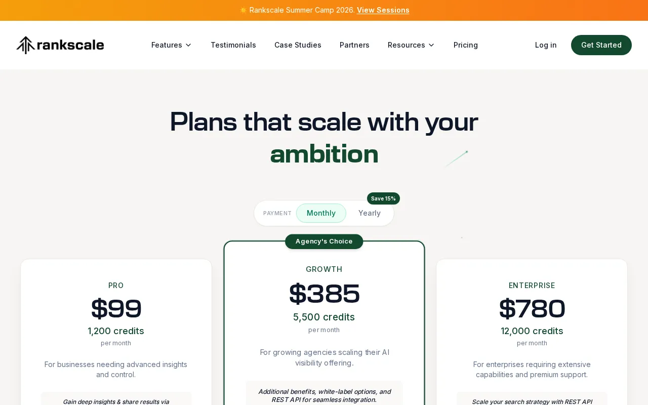 RankScale AI — pricing page