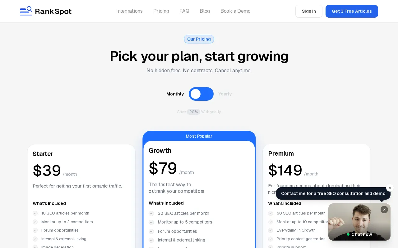 RankSpot — pricing page