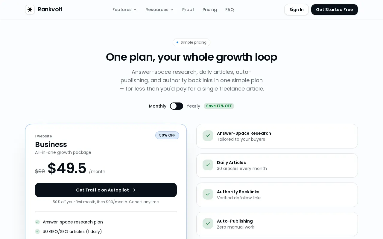 Rankvolt AI — pricing page