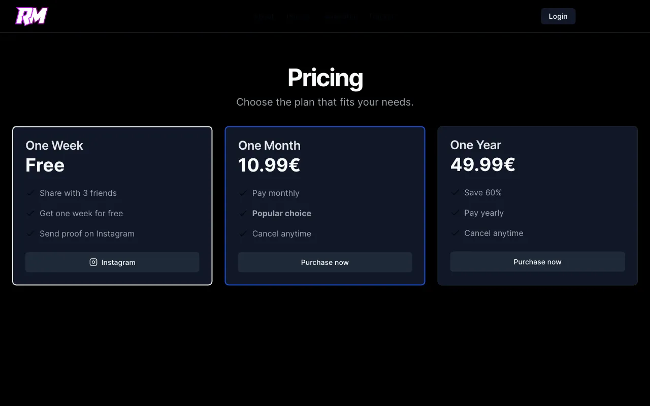 Rapid Muscle — pricing page