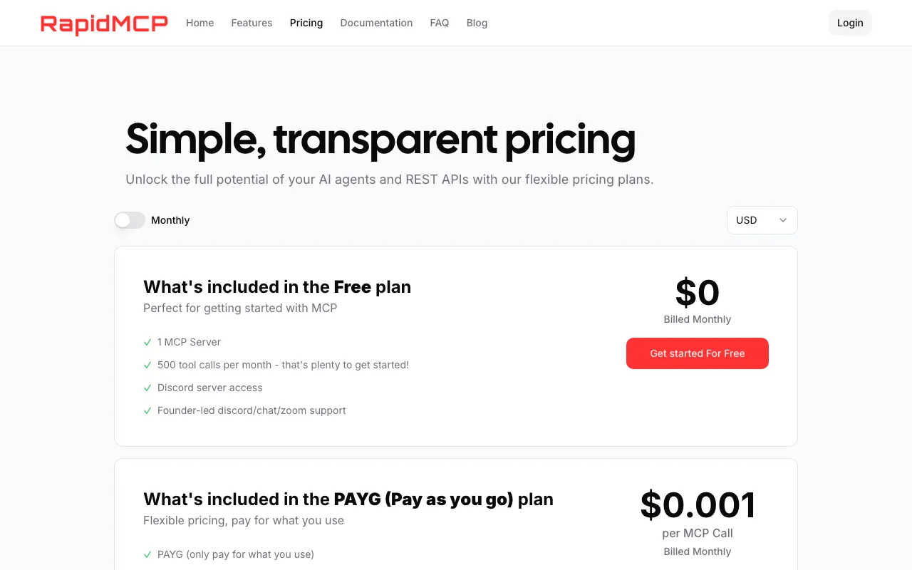 RapidMCP — pricing page