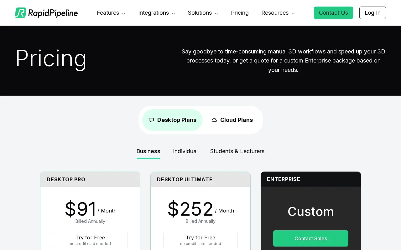 RapidPipeline — pricing page