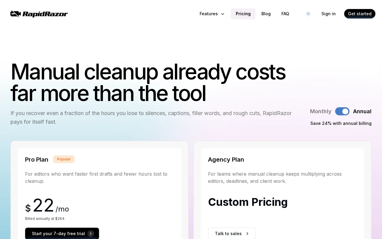 RapidRazor — pricing page
