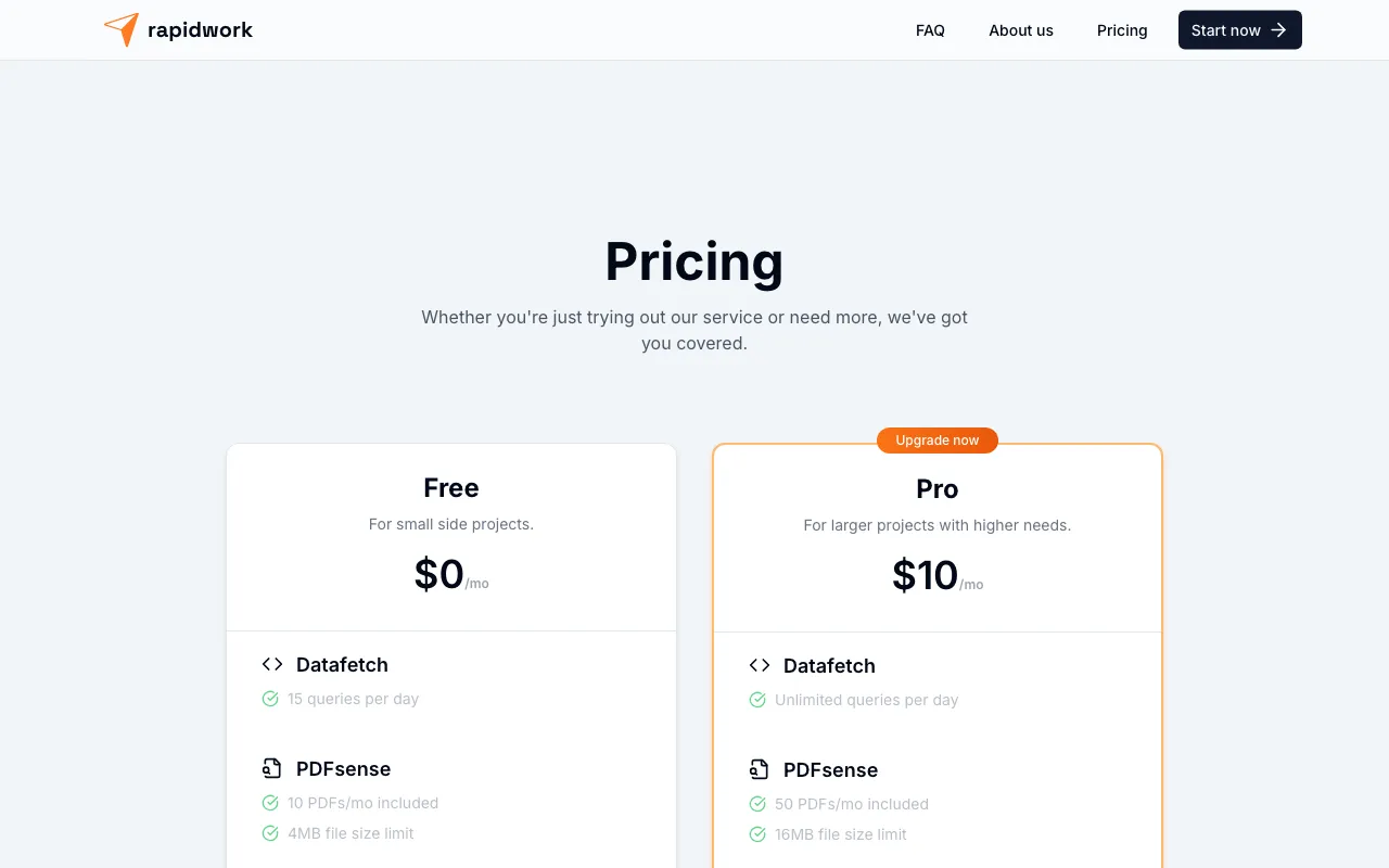 rapidwork.ai — pricing page