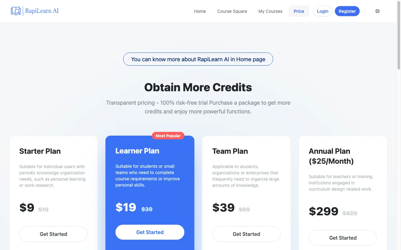 RapiLearn AI — pricing page