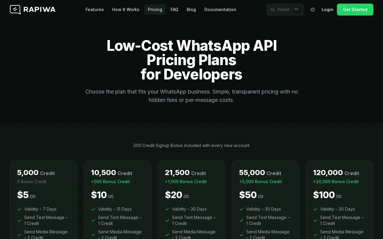 Rapiwa — pricing page