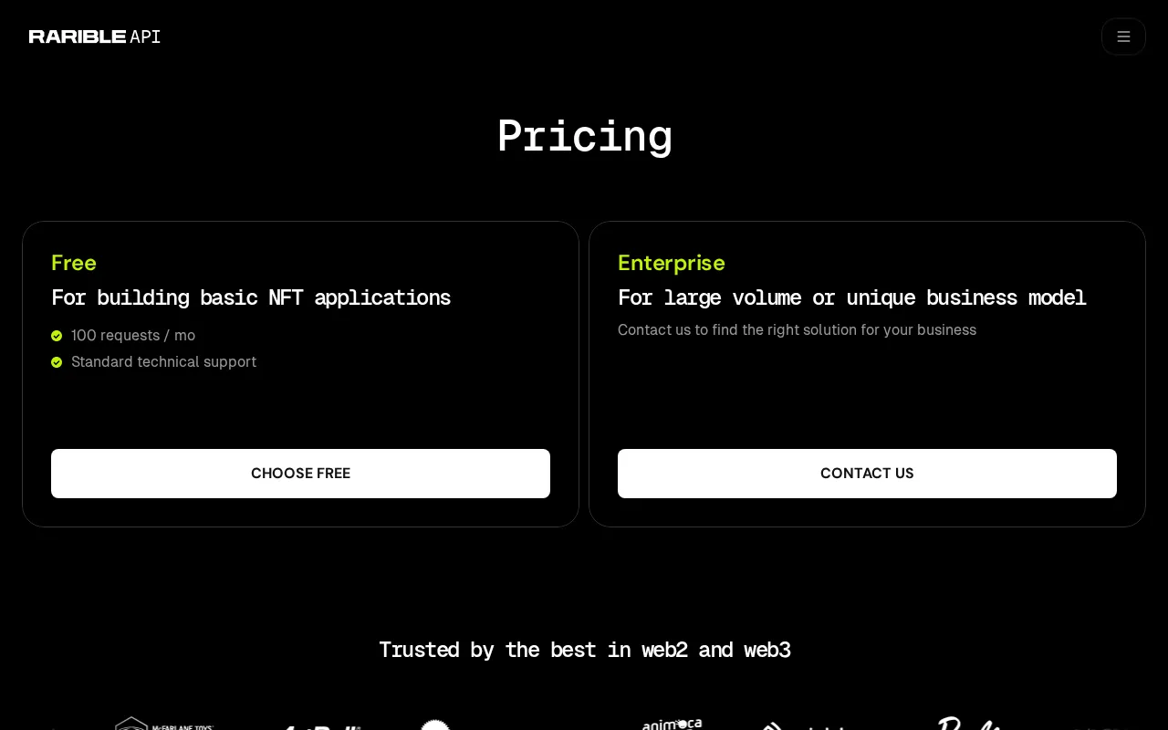 Rarible Protocol — pricing page
