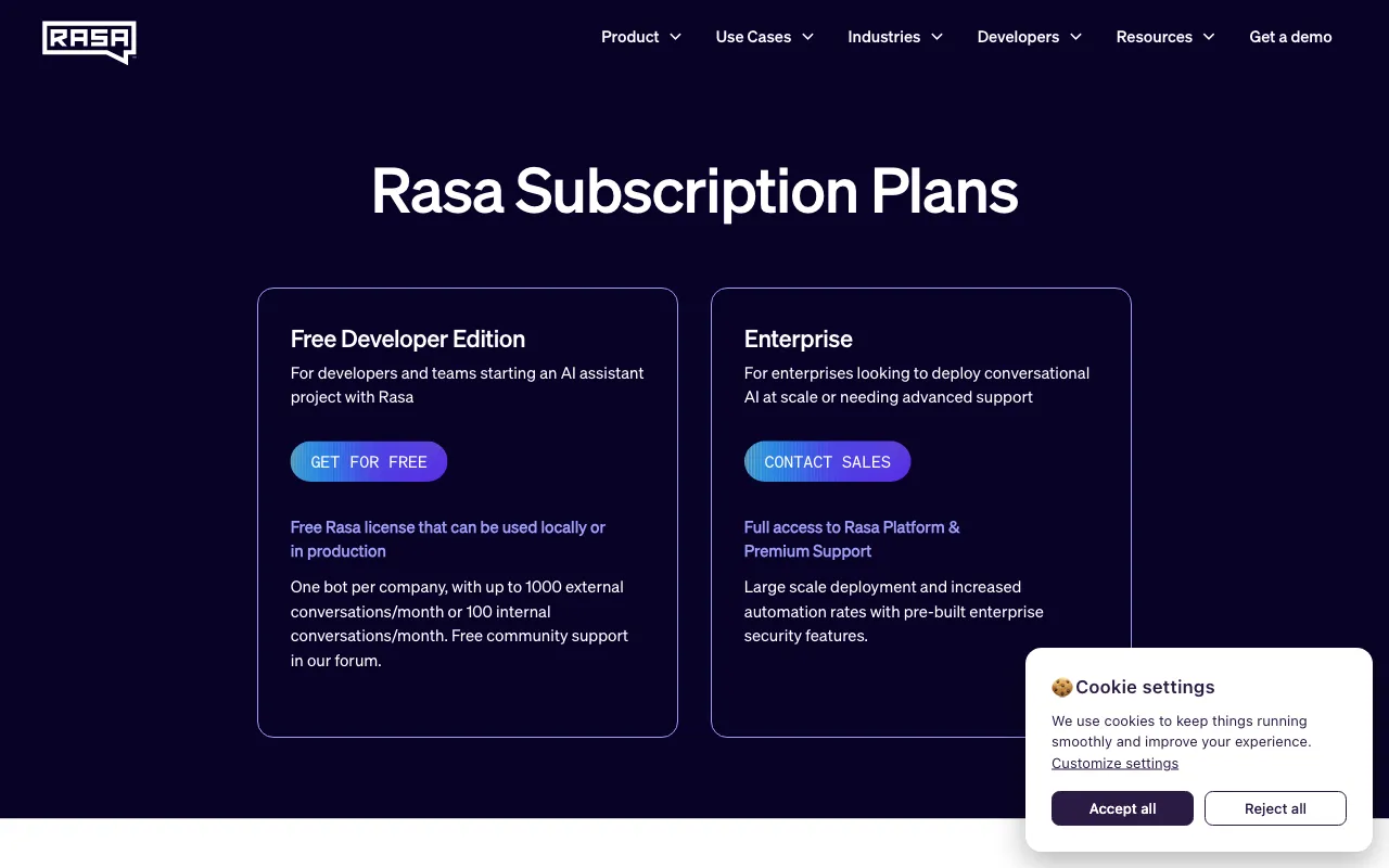 Rasa — pricing page
