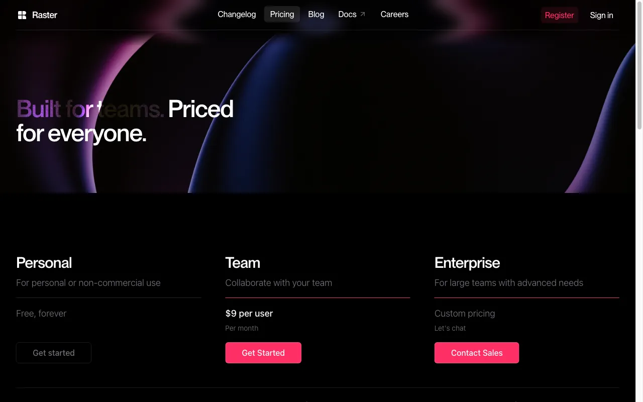 Raster — pricing page