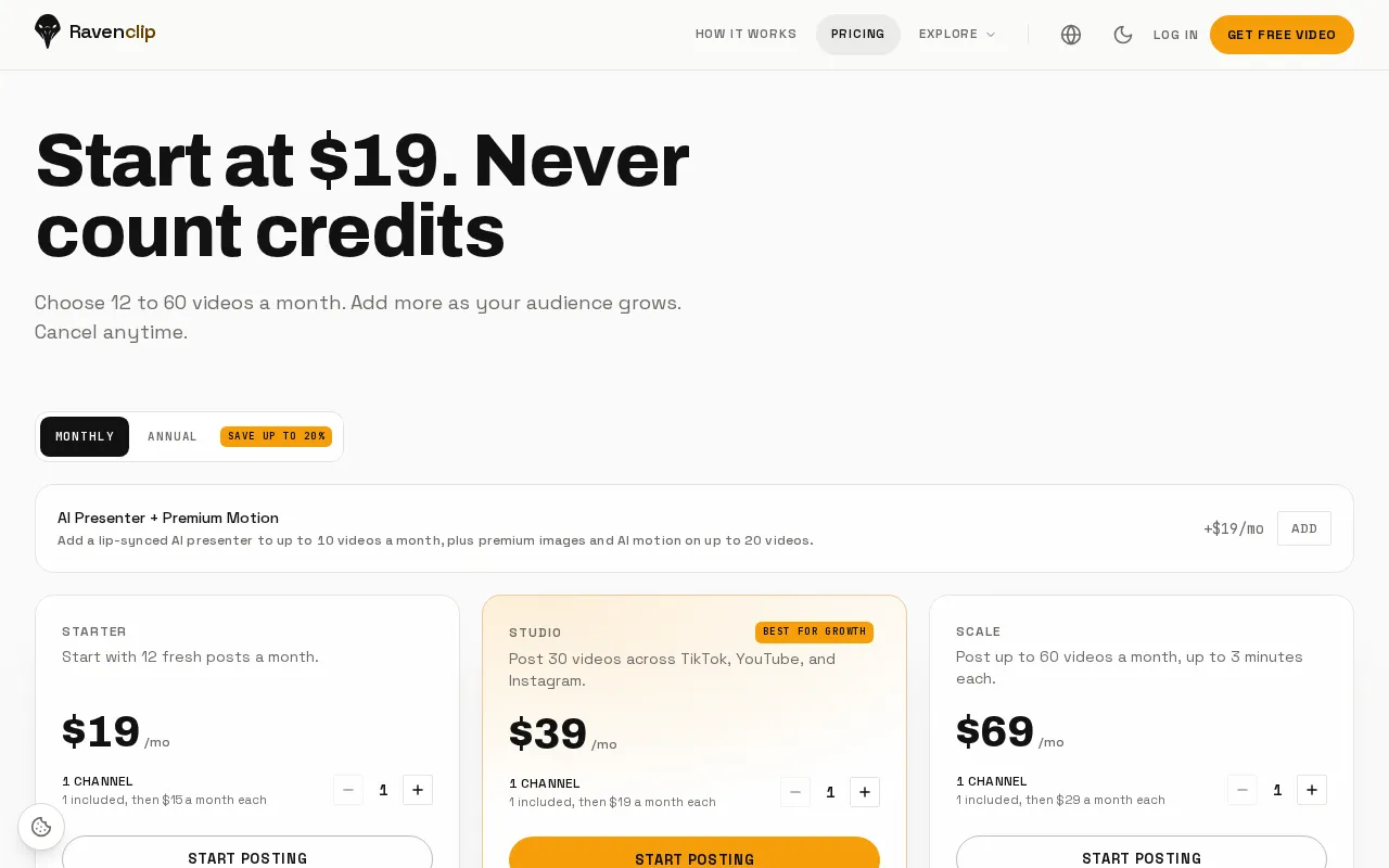Ravenclip — pricing page