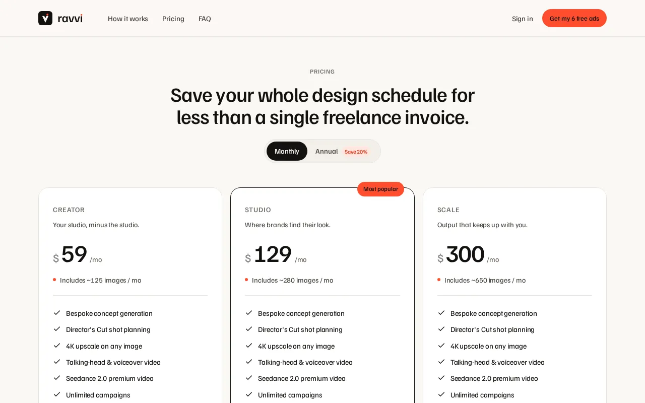 ravvi — pricing page