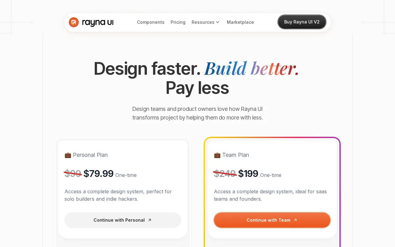 Rayna UI — pricing page