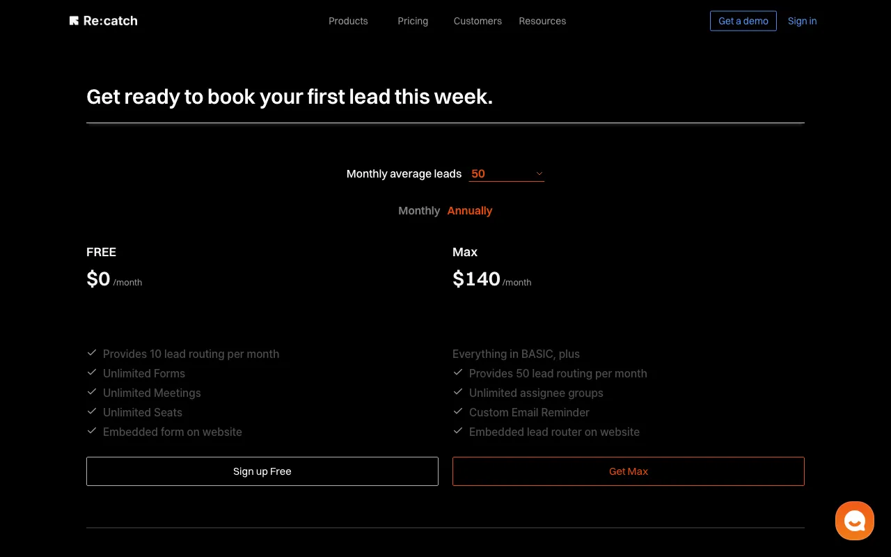 Re:catch — pricing page