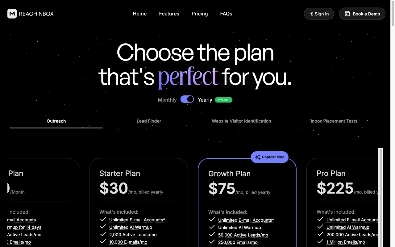 AI Powered Cold Outreach that Actually Reaches the Inbox — pricing page