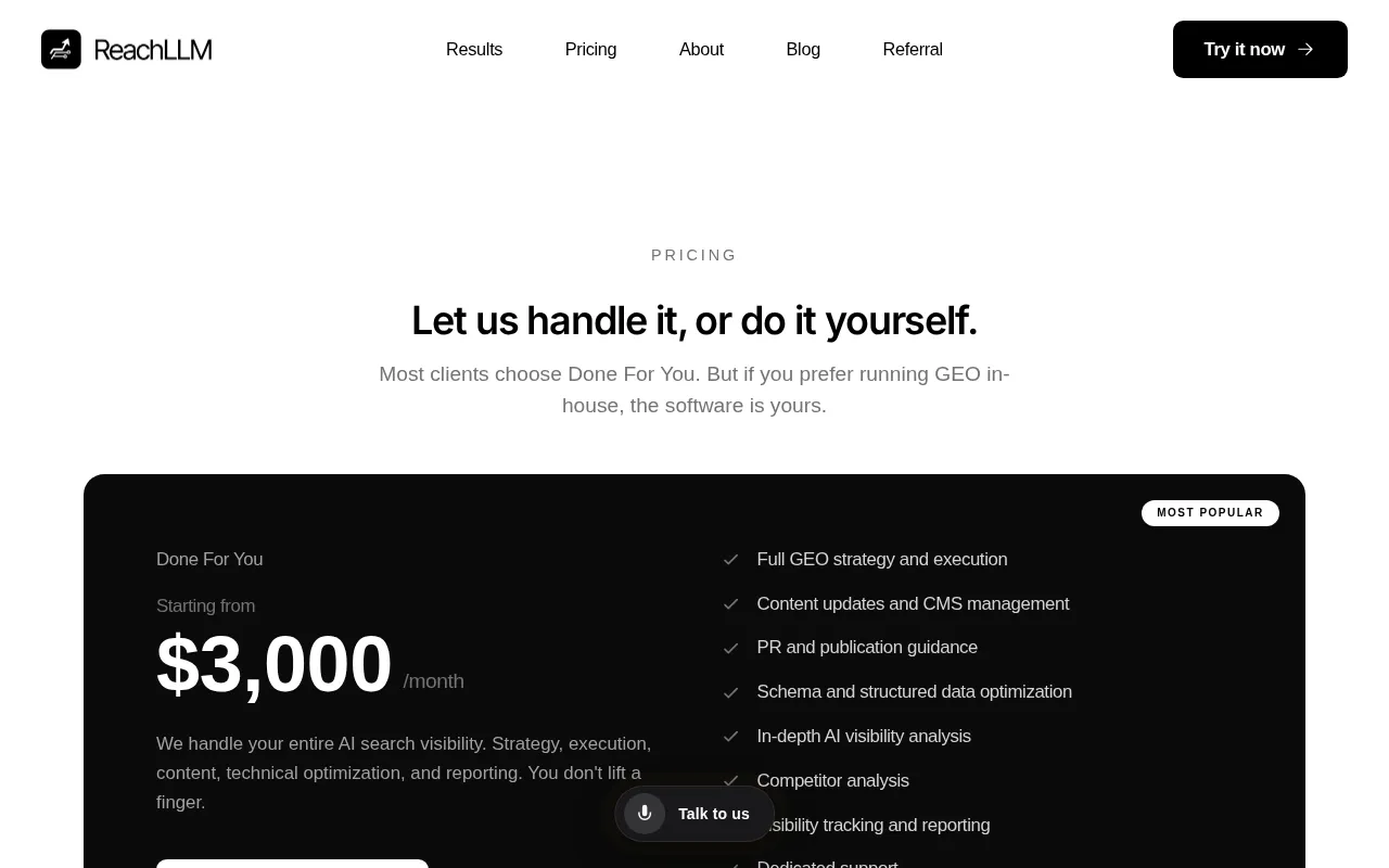 ReachLLM — pricing page