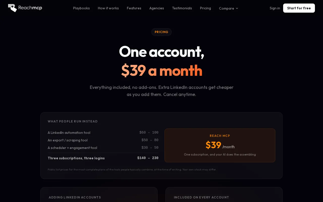 Reachmcp — pricing page