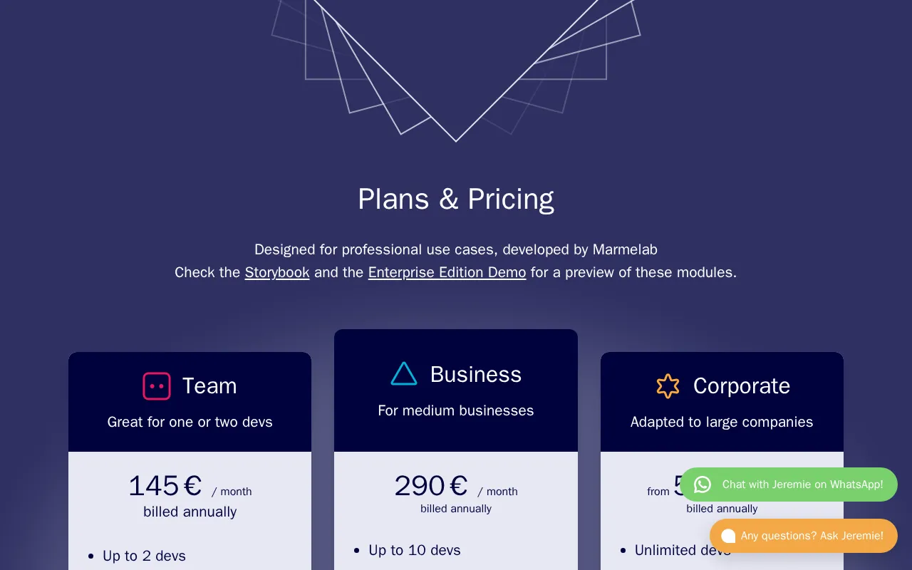 React-Admin Enterprise Edition — pricing page