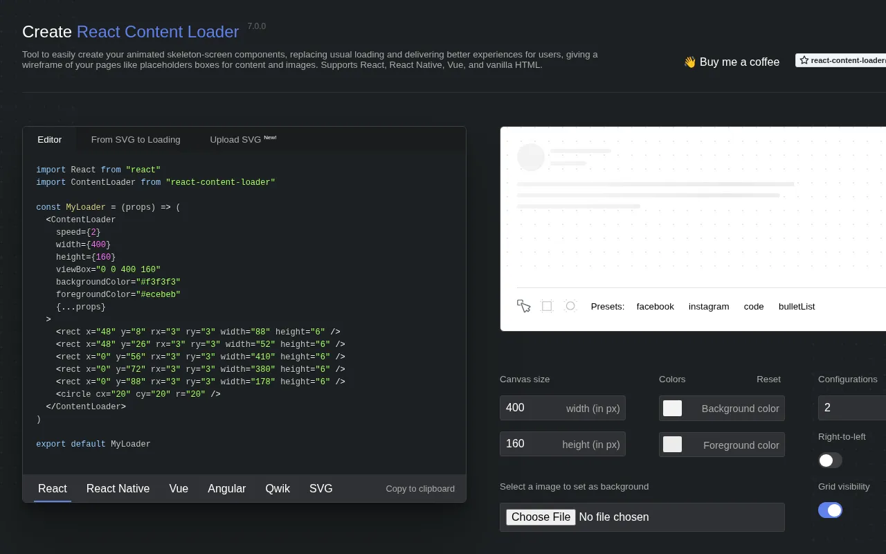 React Skeleton - Create Content Loader — preview screenshot