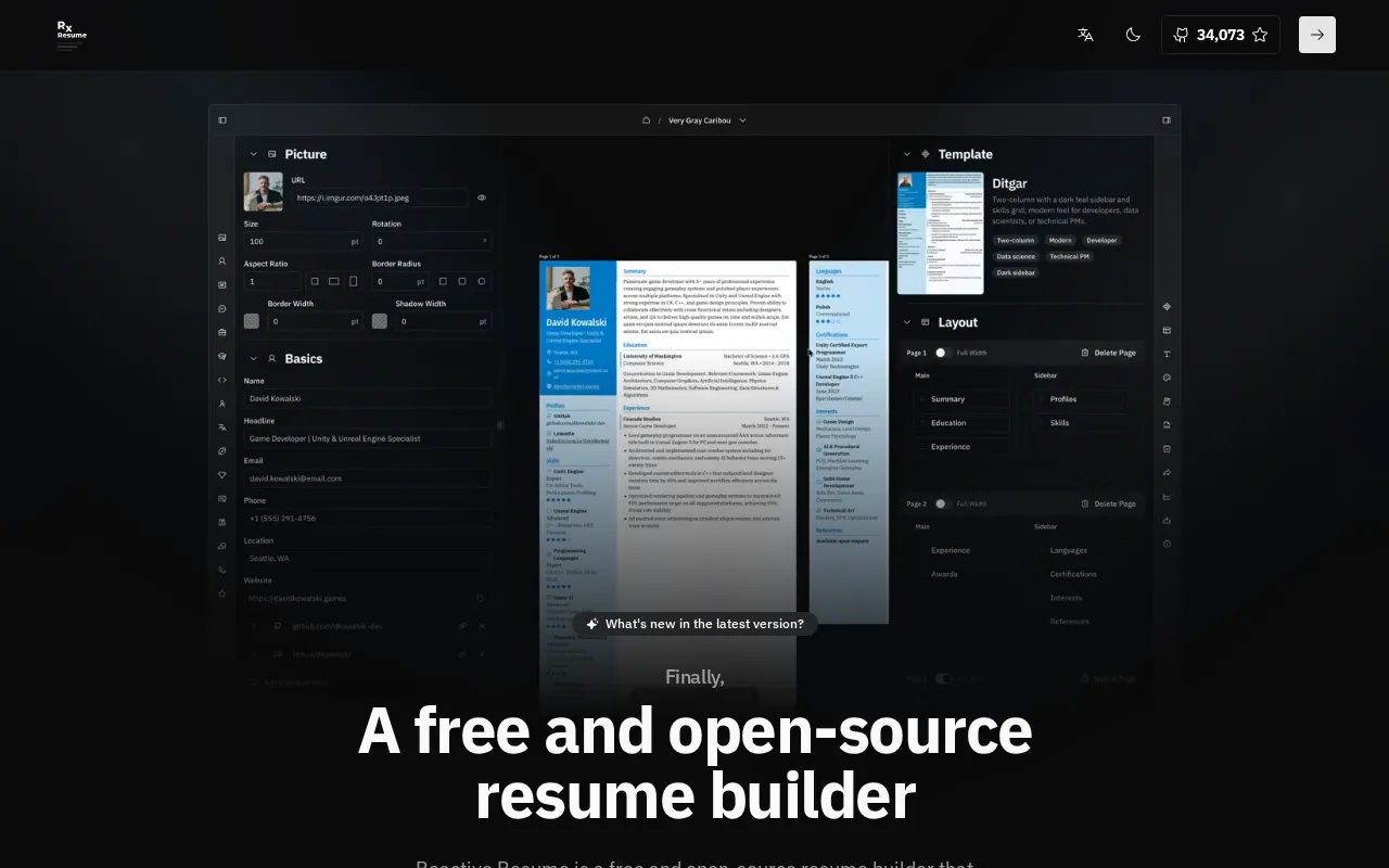 Reactive Resume — preview screenshot