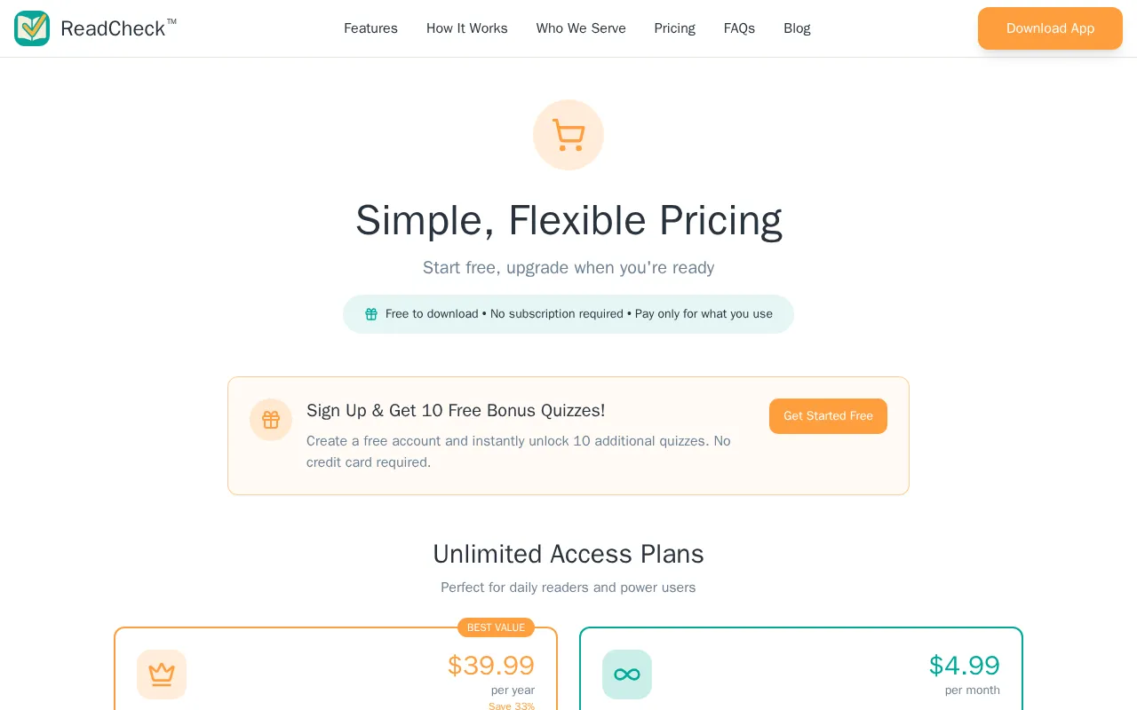 ReadCheck — pricing page