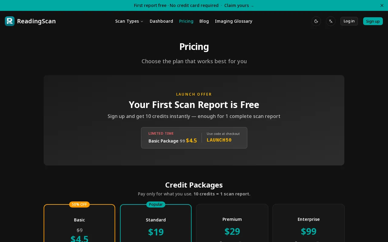 ReadingScan — pricing page