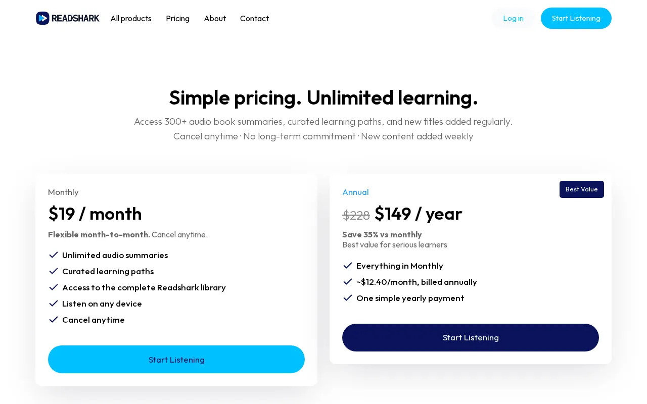 Readshark — pricing page
