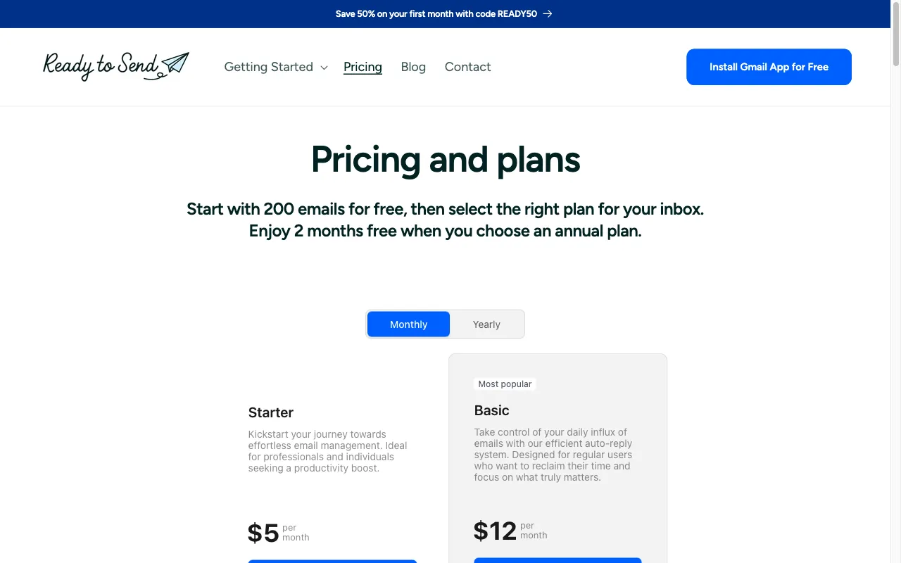 Ready to Send — pricing page